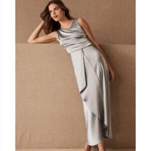 NWT BHLDN Espen Satin Maxi Dress Long MOB Fog Blue Grey 8